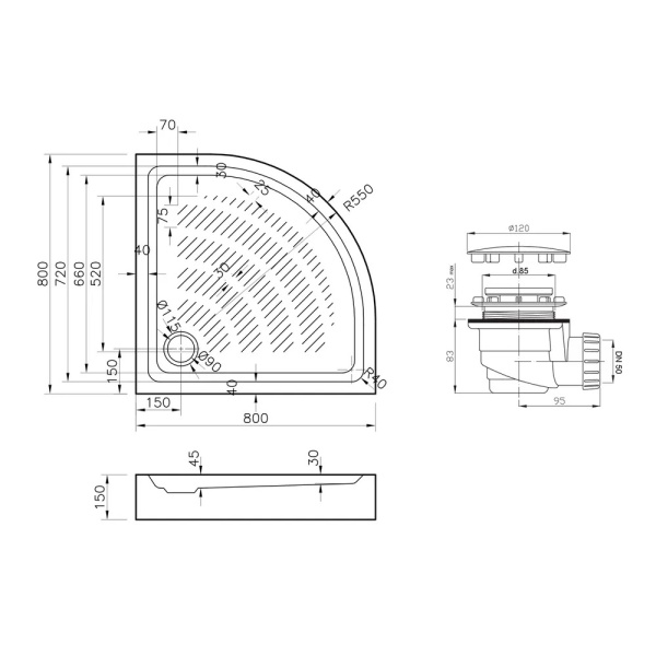 Комплект полукруглого душевого поддона с сифоном Lavinia Boho Rock 3707180S