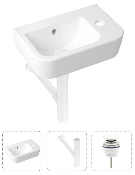 Комплект 3 в 1 Lavinia Boho One 21520777: подвесная раковина 37 см, металлический сифон, донный клапан