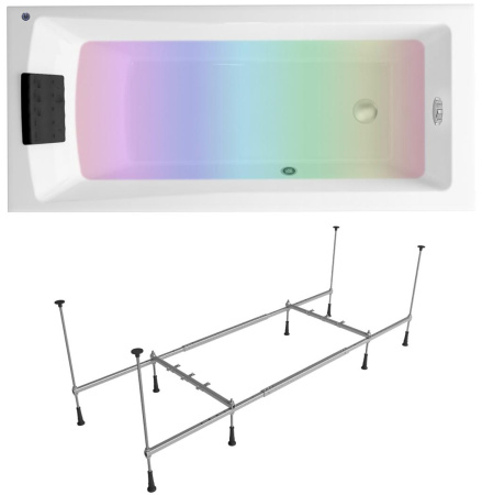 Комплект 4 в 1 Lavinia Boho One S3-3701007P, акриловая ванна 170x70 см, металлический каркас с монтажным набором, мягкий подголовник, хромотерапия