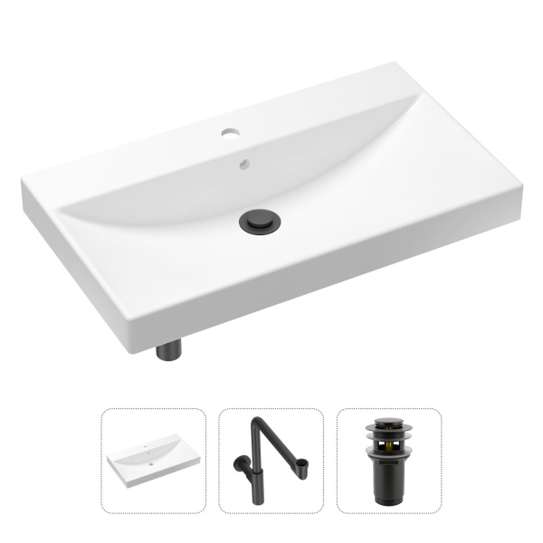 Комплект 3 в 1 Lavinia Boho Bathroom Sink 21520642: врезная раковина 80 см, металлический сифон, донный клапан
