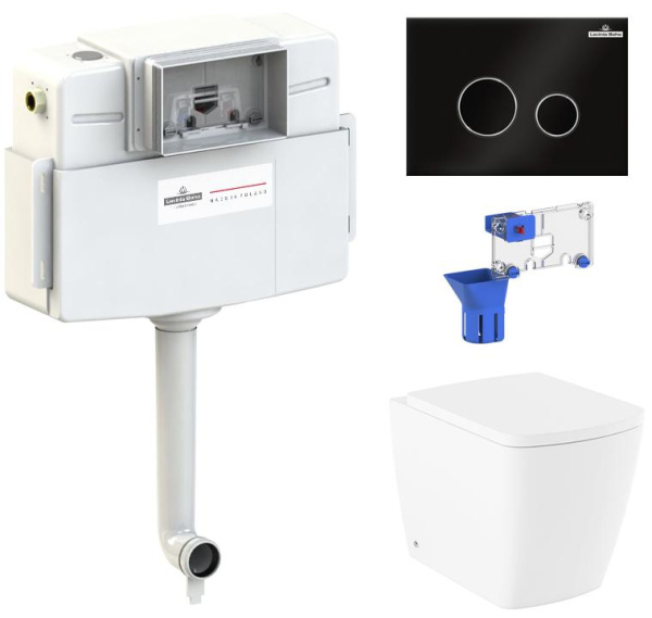 Комплект 5 в 1 Lavinia Boho Relfix Aveo Rimless 87060264: приставной безободковый унитаз, сиденье микролифт, бачок скрытого монтажа, крепление, клавиша смыва, диспенсер