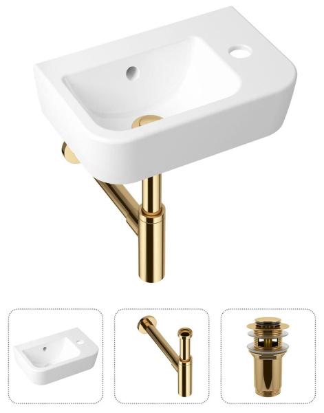 Комплект 3 в 1 Lavinia Boho One 21520782: подвесная раковина 37 см, металлический сифон, донный клапан