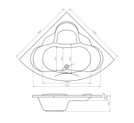 Акриловая ванна Lavinia Boho Elegant 37050150, усиленный армированный корпус ванны, 150x150 см