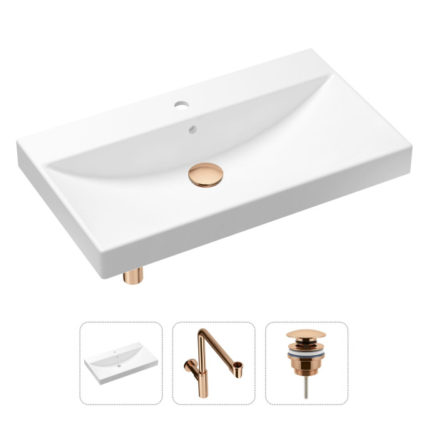 Комплект 3 в 1 Lavinia Boho Bathroom Sink 21520647: врезная раковина 80 см, металлический сифон, донный клапан