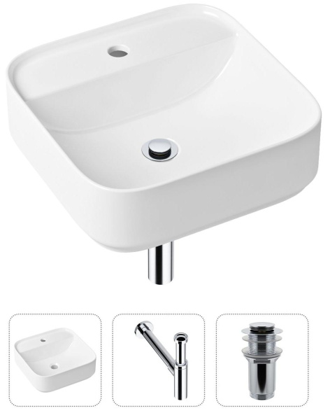 Комплект 3 в 1 Lavinia Boho Bathroom Sink 21520305: накладная раковина 42 см, металлический сифон, донный клапан