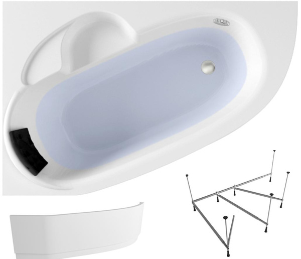 Комплект 4 в 1 Lavinia Boho Bell Pro S2-370215PL, акриловая ванна 150x100 см (левый разворот), усиленный металлический каркас, подголовник, лицевой экран