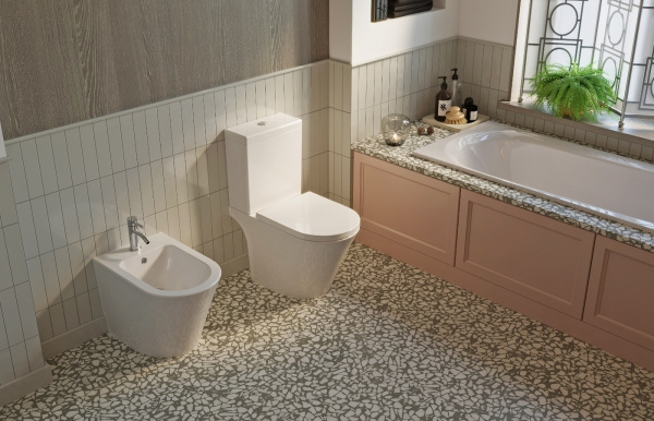 Комплект 2 в 1 Lavinia Boho Biore 21030003, напольный унитаз, быстросъемное сиденье микролифт из прочного дюропласта, напольное биде