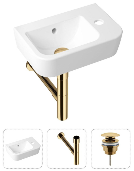 Комплект 3 в 1 Lavinia Boho One 21520773: подвесная раковина 37 см, металлический сифон, донный клапан