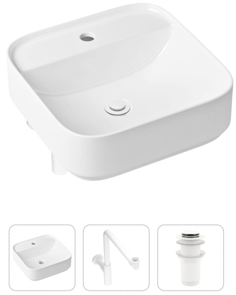 Комплект 3 в 1 Lavinia Boho Bathroom Sink 21520323: накладная раковина 42 см, металлический сифон, донный клапан
