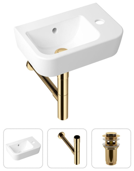 Комплект 3 в 1 Lavinia Boho One 21520772: подвесная раковина 37 см, металлический сифон, донный клапан