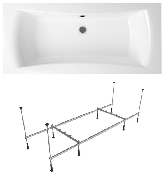 Комплект 2 в 1 Lavinia Boho Evan S1-37110190, акриловая ванна 190x90 см, усиленный металлический каркас с монтажным набором