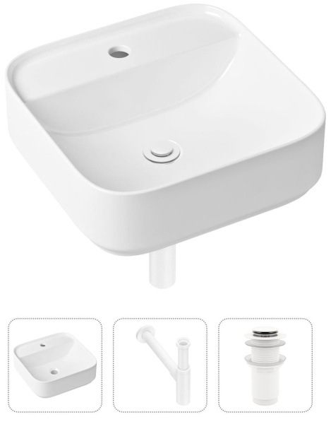 Комплект 3 в 1 Lavinia Boho Bathroom Sink 21520313: накладная раковина 42 см, металлический сифон, донный клапан