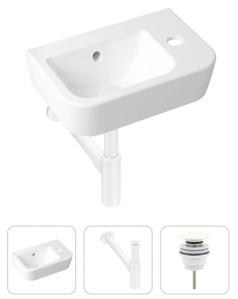 Комплект 3 в 1 Lavinia Boho One 21520787: подвесная раковина 37 см, металлический сифон, донный клапан