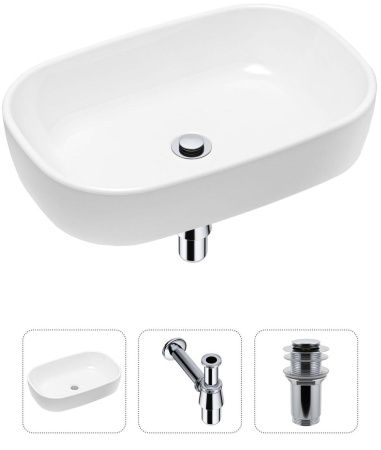 Комплект 3 в 1 Lavinia Boho Bathroom Sink 21520003: накладная раковина 54 см, металлический сифон, донный клапан