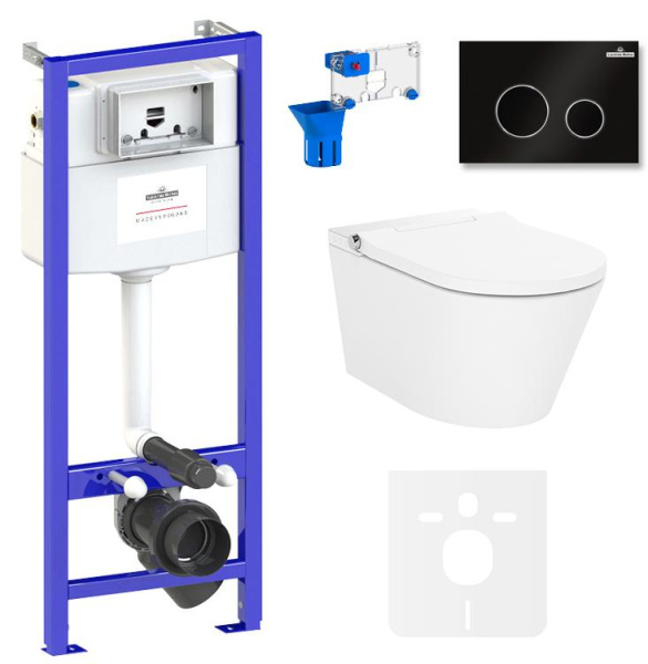 Умный комплект 7 в 1 Lavinia Boho Smart V-Clean 87561153, безободковый унитаз, электронная крышка-биде, пульт ДУ, инсталляция, крепление, клавиша смыва, шумоизоляция, диспенсер