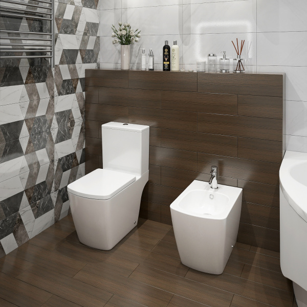 Комплект 2 в 1 Lavinia Boho Aveo Compacto Rimless 21030005, наполный безободковый унитаз, быстросъемное сиденье микролифт, напольное биде