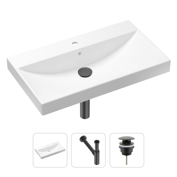 Комплект 3 в 1 Lavinia Boho Bathroom Sink 21520633: врезная раковина 80 см, металлический сифон, донный клапан