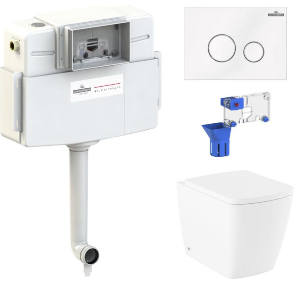 Комплект 5 в 1 Lavinia Boho Relfix Aveo Rimless 87060263: приставной безободковый унитаз, сиденье микролифт, бачок скрытого монтажа, крепление, клавиша смыва, диспенсер