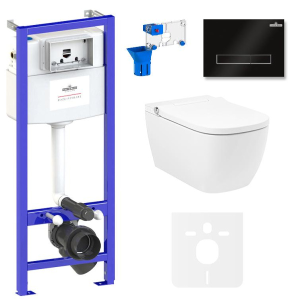 Умный комплект 7 в 1 Lavinia Boho Smart V-Clean 87561126, безободковый унитаз, электронная крышка-биде, пульт ДУ, инсталляция, крепление, клавиша смыва, шумоизоляция, диспенсер