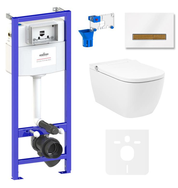 Умный комплект 7 в 1 Lavinia Boho Smart V-Clean 87561137, безободковый унитаз, электронная крышка-биде, пульт ДУ, инсталляция, крепление, клавиша смыва, шумоизоляция, диспенсер