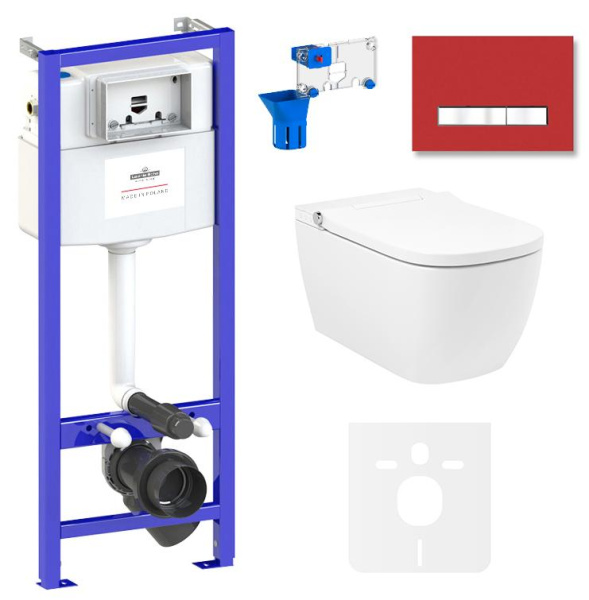 Умный комплект 7 в 1 Lavinia Boho Smart V-Clean 87561130, безободковый унитаз, электронная крышка-биде, пульт ДУ, инсталляция, крепление, клавиша смыва, шумоизоляция, диспенсер