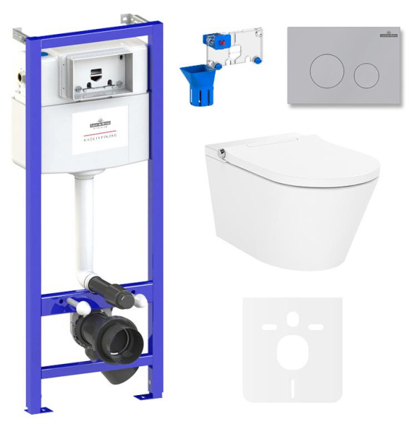 Умный комплект 7 в 1 Lavinia Boho Smart V-Clean 87561152, безободковый унитаз, электронная крышка-биде, пульт ДУ, инсталляция, крепление, клавиша смыва, шумоизоляция, диспенсер