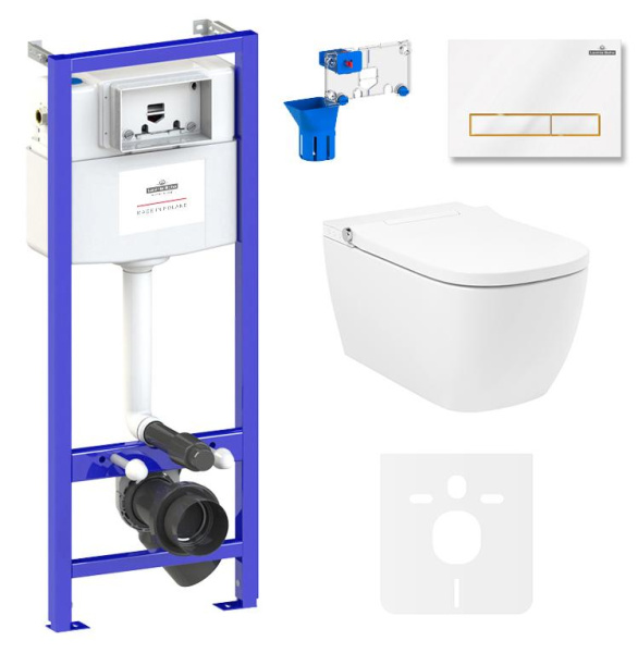 Умный комплект 7 в 1 Lavinia Boho Smart V-Clean 87561139, безободковый унитаз, электронная крышка-биде, пульт ДУ, инсталляция, крепление, клавиша смыва, шумоизоляция, диспенсер