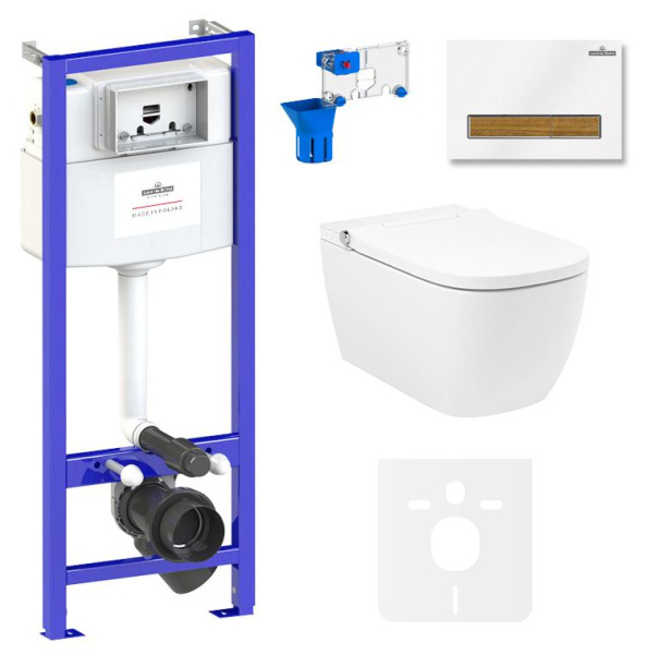 Умный комплект 7 в 1 Lavinia Boho Smart V-Clean 87561134, безободковый унитаз, электронная крышка-биде, пульт ДУ, инсталляция, крепление, клавиша смыва, шумоизоляция, диспенсер