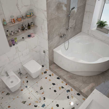 Комплект 3 в 1 Lavinia Boho Aveo S2-37040140, акриловая ванна 140x140 см, усиленный металлический каркас с монтажным набором, лицевой экран