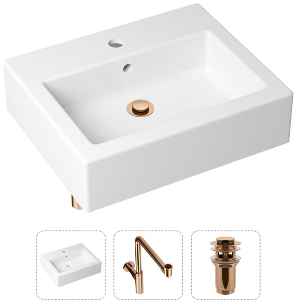 Комплект 3 в 1 Lavinia Boho Bathroom Sink 21520700: накладная раковина 50.5 см, металлический сифон, донный клапан