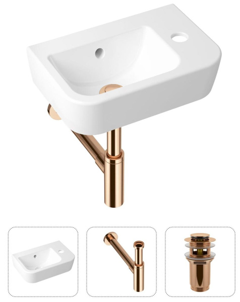 Комплект 3 в 1 Lavinia Boho One 21520784: подвесная раковина 37 см, металлический сифон, донный клапан