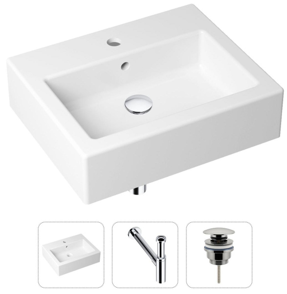 Комплект 3 в 1 Lavinia Boho Bathroom Sink 21520685: накладная раковина 50.5 см, металлический сифон, донный клапан