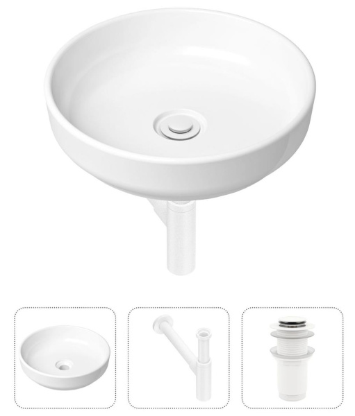 Комплект 3 в 1 Lavinia Boho Bathroom Sink 21520205: накладная раковина 40 см, металлический сифон, донный клапан