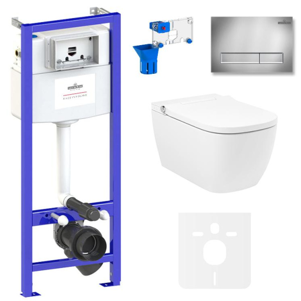 Умный комплект 7 в 1 Lavinia Boho Smart V-Clean 87561118, безободковый унитаз, электронная крышка-биде, пульт ДУ, инсталляция, крепление, клавиша смыва, шумоизоляция, диспенсер