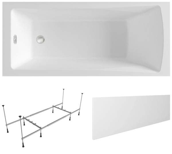 Комплект 3 в 1 Lavinia Boho One S2-37010080, акриловая ванна 180x80 см, металлический каркас с монтажным набором, лицевой экран