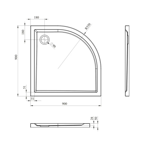 Акриловый душевой поддон Lavinia Boho One 37012900, полукруглый, 90 х 90 см