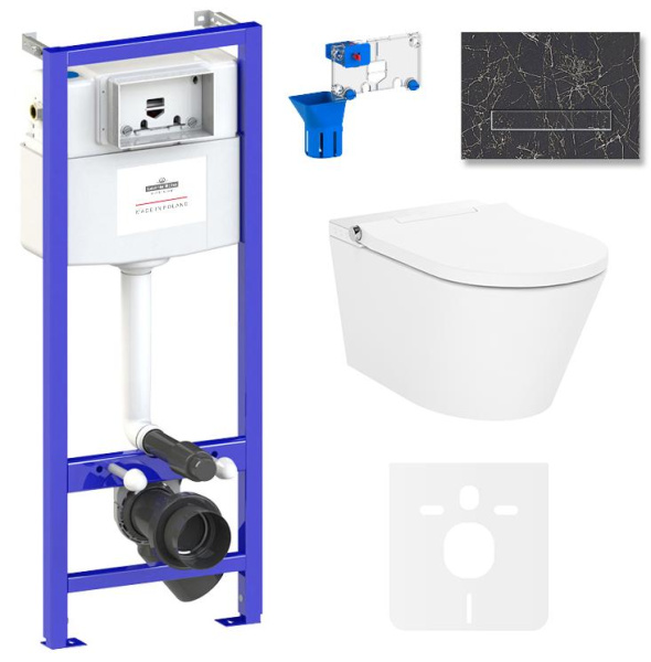 Умный комплект 7 в 1 Lavinia Boho Smart V-Clean 87561171, безободковый унитаз, электронная крышка-биде, пульт ДУ, инсталляция, крепление, клавиша смыва, шумоизоляция, диспенсер