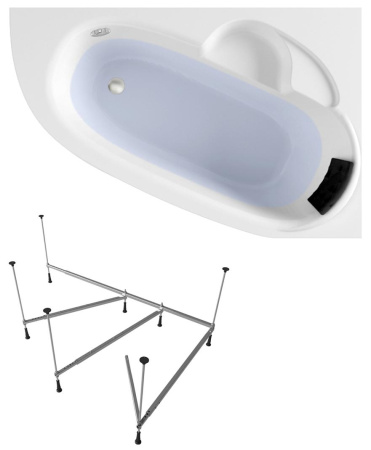 Комплект 3 в 1 Lavinia Boho Bell Pro S1-370215PR, акриловая ванна 150x100 см (правый разворот), усиленный металлический каркас, мягкий подголовник