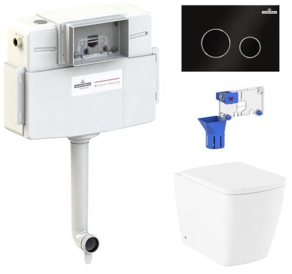 Комплект 5 в 1 Lavinia Boho Relfix Aveo Rimless 87060260: приставной безободковый унитаз, сиденье микролифт, бачок скрытого монтажа, крепление, клавиша смыва, диспенсер