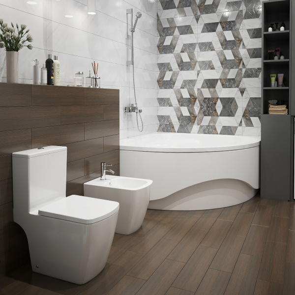 Комплект 2 в 1 Lavinia Boho Aveo Compacto Rimless 21030005, наполный безободковый унитаз, быстросъемное сиденье микролифт, напольное биде