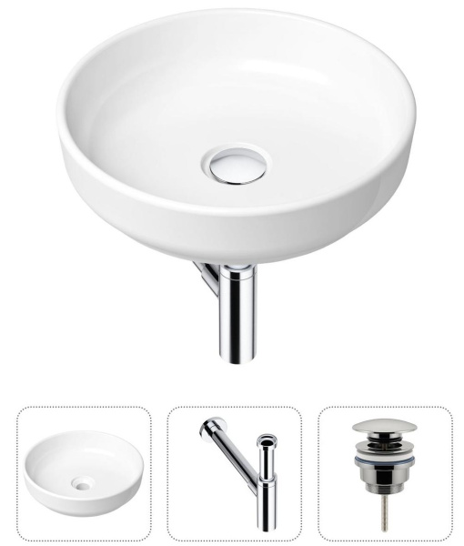 Комплект 3 в 1 Lavinia Boho Bathroom Sink 21520198: накладная раковина 40 см, металлический сифон, донный клапан