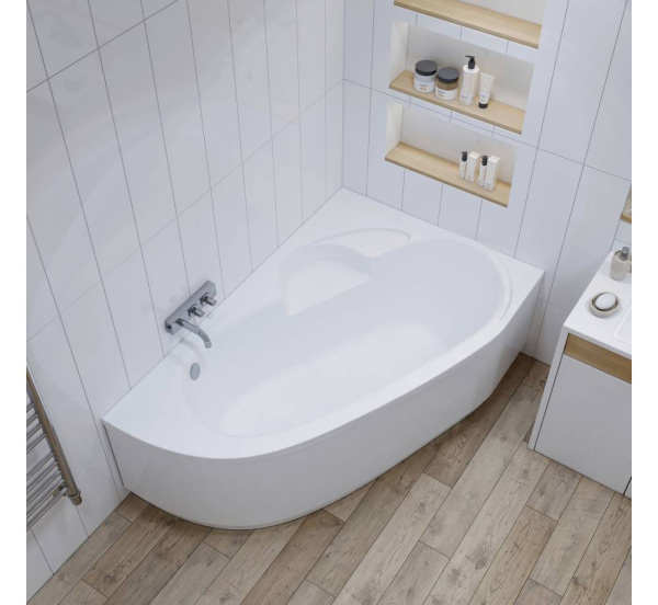 Комплект 3 в 1 Lavinia Boho Bell Pro S1-370216PL, акриловая ванна 160x105 см (левый разворот), усиленный металлический каркас, мягкий подголовник