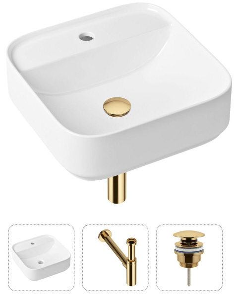 Комплект 3 в 1 Lavinia Boho Bathroom Sink 21520310: накладная раковина 42 см, металлический сифон, донный клапан