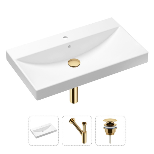 Комплект 3 в 1 Lavinia Boho Bathroom Sink 21520635: врезная раковина 80 см, металлический сифон, донный клапан