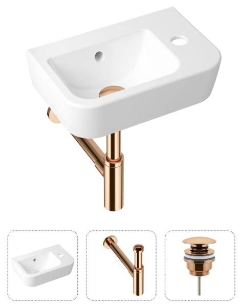 Комплект 3 в 1 Lavinia Boho One 21520785: подвесная раковина 37 см, металлический сифон, донный клапан